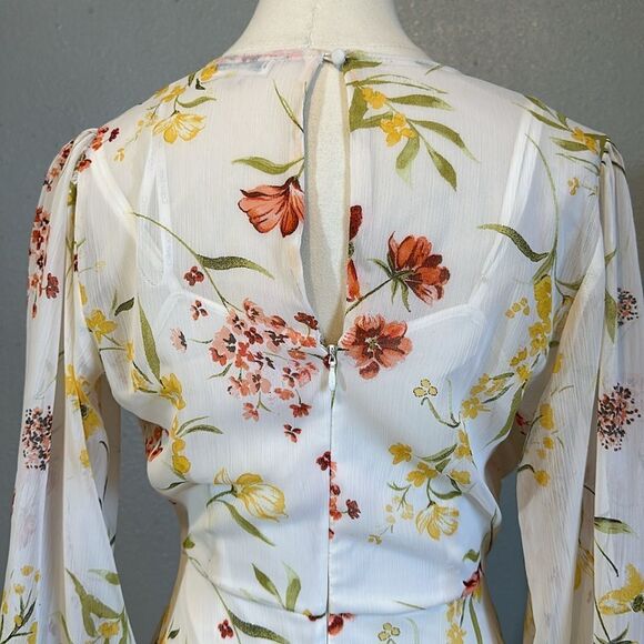 NEW Calvin Klein women’s puff sleeve v-neck floral ruffle overlap dress size 2 - Picture 9 of 14